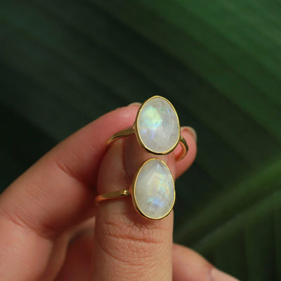 Gold-plated maansteenring met natuurlijke edelsteen