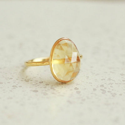 Solena citrien ring van 925 zilver gold plated
